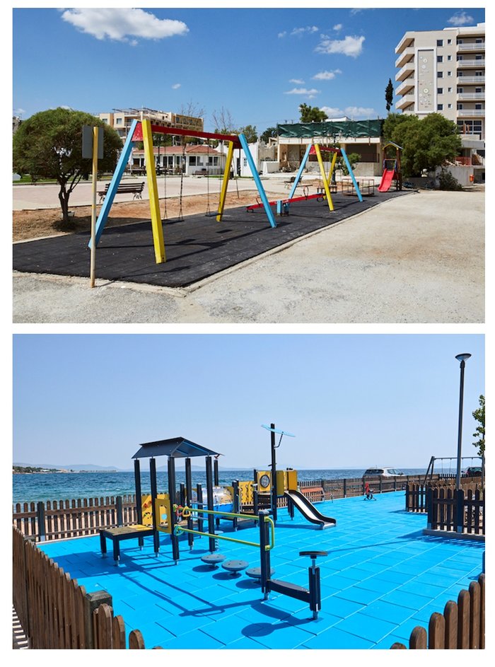 Η Παιδική χαρά στο Ναυτικό Αθλητικό Όμιλο Μάτι Αττικής (ΝΑΟΜΑ), πριν και μετά την ανακαίνιση από τον ΔΕΣΜΟ